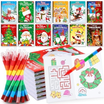 BenLouis Christmas Mini Coloring Books & Stacking Crayons - Holiday Fun for Kids