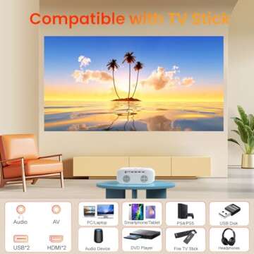 HAPPRUN Projector, Projector with WiFi and Bluetooth, [One Step Mirroring]Projector for Phones, 12000L Native 1080P Portable Projector with Screen, Outdoor Movie Projector for Smartphone/HDMI/TV Stick