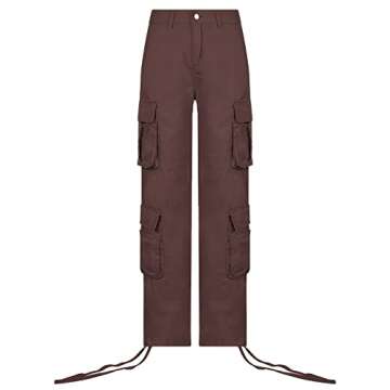 Women's Y2K High Rise Baggy Straight Leg Cargo Pants Streetwear Casual Boyfriend Trousers with Pocke...