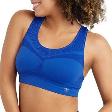 Champion, Infinity Racerback, Moderate Support, Seamless Sports Bra for Women, Flight Blue, Large