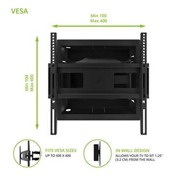 Kanto R300 Recessed In-Wall Full Motion Articulating TV Mount for 32-inch to 55-inch TVs | Ultra Low Profile | Swivel and Tilt Capable | Cable Management for Clean Setup | Black