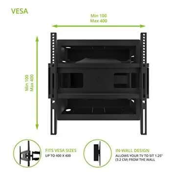 Kanto R300 Recessed In-Wall Full Motion Articulating TV Mount for 32-inch to 55-inch TVs | Ultra Low Profile | Swivel and Tilt Capable | Cable Management for Clean Setup | Black