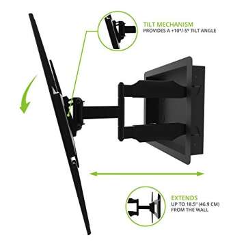 Kanto R300 Recessed In-Wall Full Motion Articulating TV Mount for 32-inch to 55-inch TVs | Ultra Low Profile | Swivel and Tilt Capable | Cable Management for Clean Setup | Black