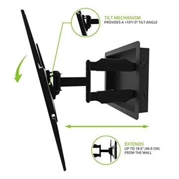 Kanto R300 Recessed In-Wall Full Motion Articulating TV Mount for 32-inch to 55-inch TVs | Ultra Low Profile | Swivel and Tilt Capable | Cable Management for Clean Setup | Black
