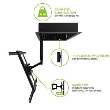 Kanto R300 Recessed In-Wall Full Motion Articulating TV Mount for 32-inch to 55-inch TVs | Ultra Low Profile | Swivel and Tilt Capable | Cable Management for Clean Setup | Black