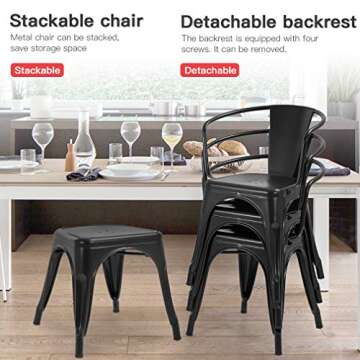 FDW Metal Dining Chairs Set of 4 Metal Patio Chairs Metal Chairs Café Restaurant Chairs 18 Inch Seat Height Indoor Outdoor Chairs Metal Stackable Bar Chairs with 330 LBS Weight Capacity
