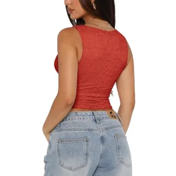 REORIA Women's V-Neck Lace Tank Top for Summer Style