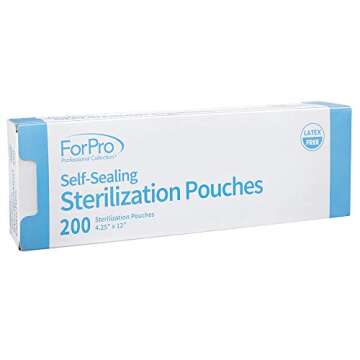 ForPro Professional Collection Self-Sealing Sterilization Pouches, Latex-Free, Color Changing Indicator, 4.25" W x 12" L, 200-Count