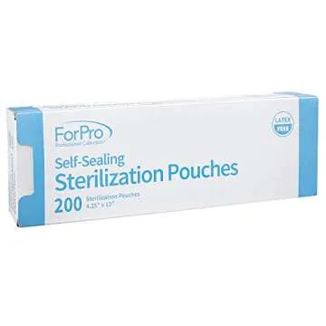 ForPro Professional Collection Self-Sealing Sterilization Pouches, Latex-Free, Color Changing Indicator, 4.25" W x 12" L, 200-Count