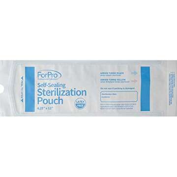 ForPro Professional Collection Self-Sealing Sterilization Pouches, Latex-Free, Color Changing Indicator, 4.25" W x 12" L, 200-Count
