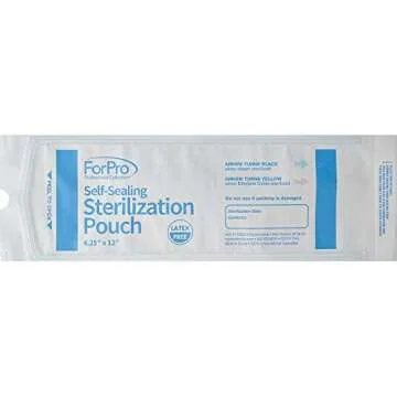 ForPro Professional Collection Self-Sealing Sterilization Pouches, Latex-Free, Color Changing Indicator, 4.25" W x 12" L, 200-Count