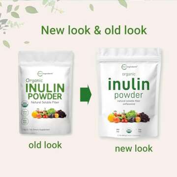 Organic Inulin FOS Powder (Jerusalem Artichoke), 2.2 Pounds (35 Ounce), Quick Water Soluble, Prebiotic Intestinal Support for Colon and Gut Health, Natural Fibers for Smoothie & Drinks, Vegan Friendly