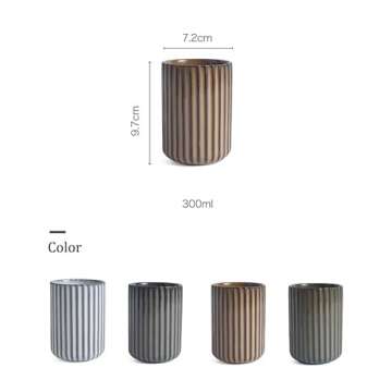 YOKIOU Set of 4 Ceramic Coffee Cup Kiln Changing Tea Cup Vintage Striped Mug Personalised Wine Cup C...