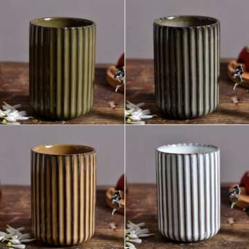 YOKIOU Unique Set of 4 Ceramic Coffee Cups for Gifts