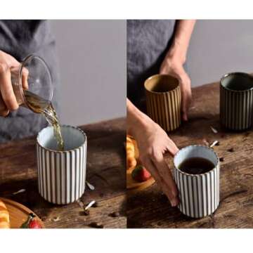 YOKIOU Unique Set of 4 Ceramic Coffee Cups for Gifts