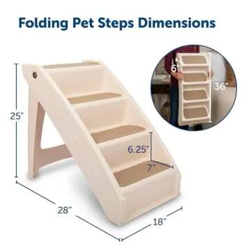 PetSafe CozyUp Folding Dog Stairs - Pet Stairs for Indoor/Outdoor at Home or Travel - Dog Steps for High Beds, Sofa - Siderails, Non-Slip Pads - Durable, Support up to 200 lbs - Extra Large, Tan