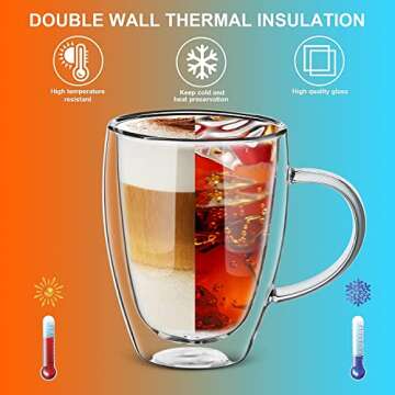 Ulrikco Double Walled Glass Coffee Mugs Set for Hot or Cold Drinks
