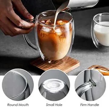 Ulrikco Double Walled Glass Coffee Mugs Set for Hot or Cold Drinks