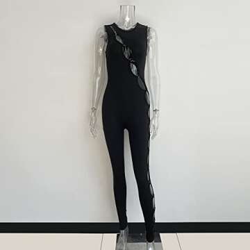 XLLAIS Sexy Buckle Jumpsuit For Women Sleeveless Cut Out One Piece Bodycon Party Club Rompers (Black X-Large)