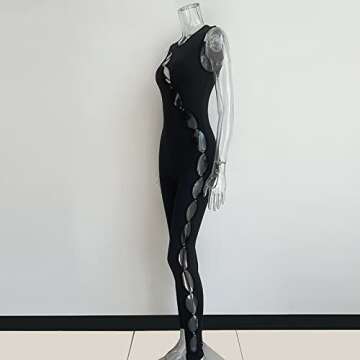 XLLAIS Sexy Buckle Jumpsuit For Women Sleeveless Cut Out One Piece Bodycon Party Club Rompers (Black X-Large)