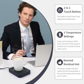 AnbanglinCoffee Mug Warmer, Smart Cup Warmer for Desk, 3 Temperature Control & Auto Shut Off, Electric Cup Warmer for Heating Candle,Milk,Tea,Beverage (Dark Blue-No Cup)