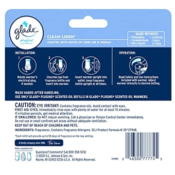 Glade PlugIns Air Freshener Refill, Clean Linen, 5 Count