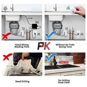 Garbage Disposal Wireless Switch Kit No Drilling On Sink Top, Remote Control Outlet Wireless Switch for Household Appliances, Up to 100ft. Range