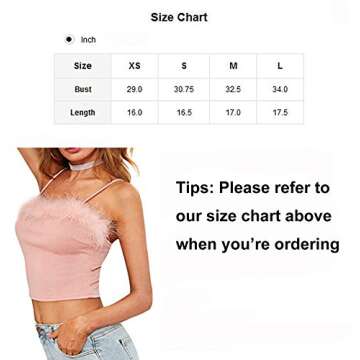 DIDK Women's Faux Fur Deco Spaghetti Strap Crop Cami Top Pink XS