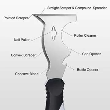 Mister Rui Putty Knife, Paint Scraper 10 in 1 Putty Knife Multi Use Painters Tool, Taping Knife, Paint Scraper Tool for Wood, Metal Scraper with Hammer End, Razor Blade Scraper, Spackle Tool