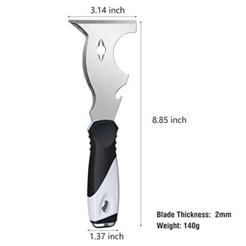 Mister Rui Putty Knife, Paint Scraper 10 in 1 Putty Knife Multi Use Painters Tool, Taping Knife, Paint Scraper Tool for Wood, Metal Scraper with Hammer End, Razor Blade Scraper, Spackle Tool