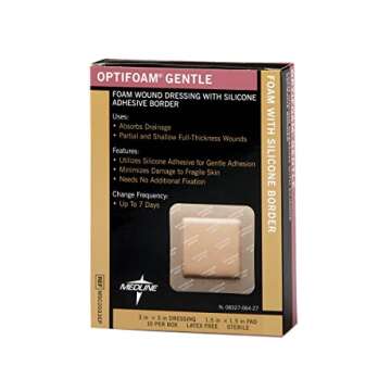 Medline Optifoam Gentle Border Adhesive Dressings, 3 x 3 (Pack of 10) Packaging May Vary