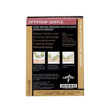 Medline Optifoam Gentle Border Adhesive Dressings, 3 x 3 (Pack of 10) Packaging May Vary