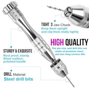 LEOBRO Hand Drill, Pin Vise Hand Drill for Jewelry Making, Mini Drill with Small Drill Bits, Drill Press Vise, 210pcs Keychain Making Supplies, Resin Tools for Jewelry Keychains Miniature Crafts