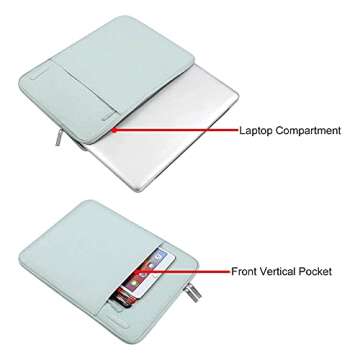 MOSISO Laptop Case 13.3 inch, 13-13.3 inch Laptop Sleeve Compatible with MacBook Air/Pro 13 / Pro 14, HP Dell ASUS Lenovo Notebook, Polyester Vertical Computer Sleeve Bag with Pocket, Mint Green