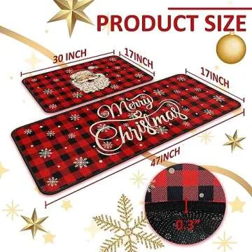 Putware Christmas Kitchen Rugs and Mats Set of 2, Christmas Decorations for Home Non Slip Backing Wi...