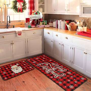 Putware Christmas Kitchen Rugs and Mats Set of 2, Christmas Decorations for Home Non Slip Backing Winter Holiday Kitchen Rug Seasonal Low-Profile Kitchen Floor Mat Xmas Decor 17"X47"+17"X30"