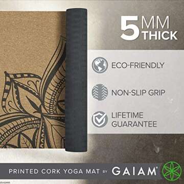 Gaiam Cork Yoga Mat | Natural, sustainable cork print design stops odors | Non-toxic TPE Rubber Back...