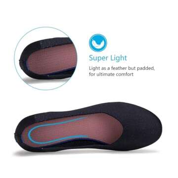 Frank Mully Women’s Ballet Flat Shoes Knit Dress Shoes Round Toe Slip On Ballerina Walking Flats Shoes for Woman Low Wedge Comfort Soft,Navy Blue,8