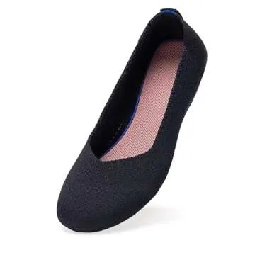 Frank Mully Women’s Ballet Flat Shoes Knit Dress Shoes Round Toe Slip On Ballerina Walking Flats Shoes for Woman Low Wedge Comfort Soft,Navy Blue,8
