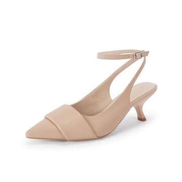 Coutgo Womens Slingback Kitten Heels Closed Pointed Toe Dress Shoes Ankle Strap Elegant Wedding Offi...