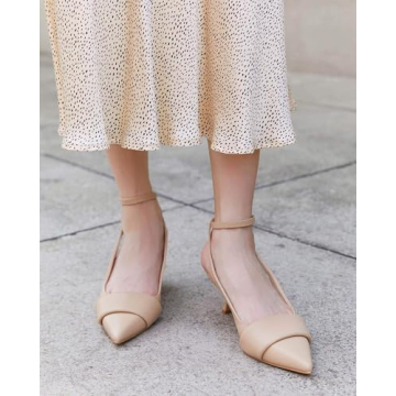 Coutgo Womens Slingback Kitten Heels Closed Pointed Toe Dress Shoes Ankle Strap Elegant Wedding Office Pumps Shoes, Khaki, Size 8