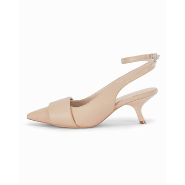 Coutgo Womens Slingback Kitten Heels Closed Pointed Toe Dress Shoes Ankle Strap Elegant Wedding Office Pumps Shoes, Khaki, Size 8