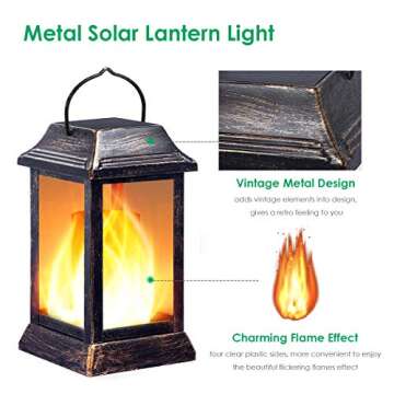 TomCare Solar Lights Metal Flickering Flame Solar Lantern Outdoor Hanging Lanterns Lighting Heavy Du...
