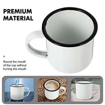 YARNOW Enamel Camping Mug Small Vintage Iron Mugs Tea Mug with Handle Mini Wine Cup (White)