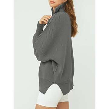 ANRABESS Women's Oversized Fashion Long Sleeve Quarter Zip Baggy Loose Slouchy Sweater Pullover Tops 2024 Fall Outfits Dark Gray Small