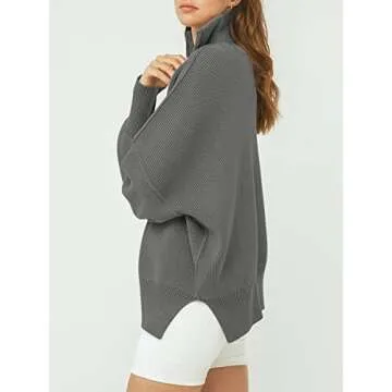 ANRABESS Women's Oversized Fashion Long Sleeve Quarter Zip Baggy Loose Slouchy Sweater Pullover Tops 2024 Fall Outfits Dark Gray Small