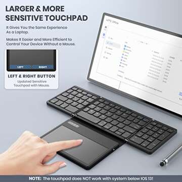GEODMAER Foldable Bluetooth Keyboard, Portable Full Size Folding Keyboard with Touchpad, PU Leather,...
