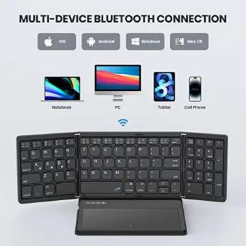 GEODMAER Foldable Bluetooth Keyboard, Portable Full Size Folding Keyboard with Touchpad, PU Leather, Wireless Travel Keyboard for Windows, iOS, Android, Mac