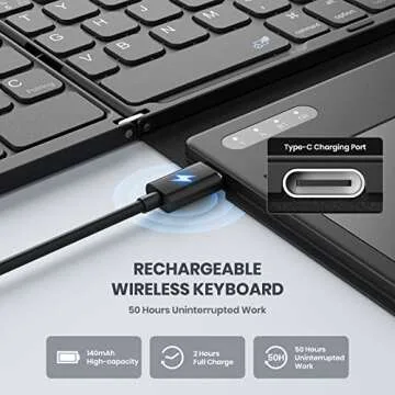 GEODMAER Foldable Bluetooth Keyboard, Portable Full Size Folding Keyboard with Touchpad, PU Leather, Wireless Travel Keyboard for Windows, iOS, Android, Mac