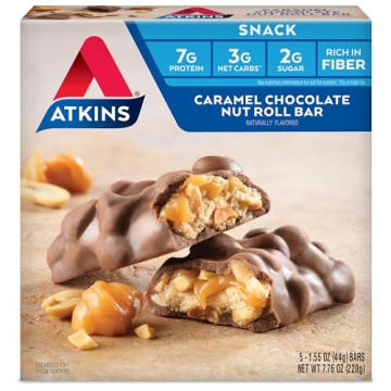 Atkins Caramel Chocolate Nut Roll Snack Bars for Guilt-Free Snacking